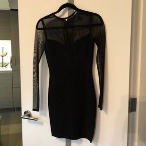 Black sweater dress with mesh sleeves